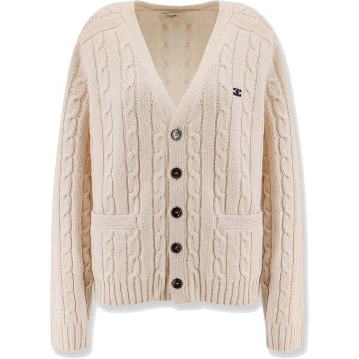 CELINE 25 CABLE-KNIT TRIOMPHE CARDIGAN IN CASHMERE (2AD5G362W 01EM