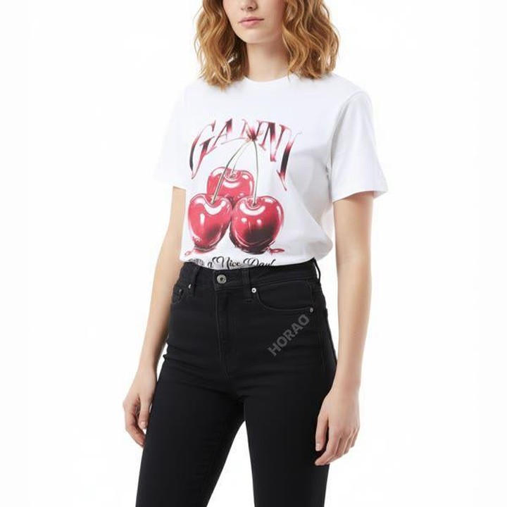 MUST IT_가니 25FW WHITE BASIC JERSEY CHERRY RELAXED T-SHIRT (T4004